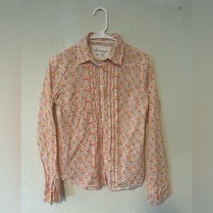 Aeropostale Floral Button-Down Shirt in Cream with Pink & Orange Flowers
